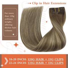 Sunny Hair Remy Clip in Hair Extensions Human Hair For Women Full Head Thick Hair Extensions Clip in Real Hair Chestnut Brown Balayage Platinum Blonde Extensions 7pcs (120g-150g)