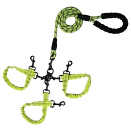 Dog Double Leashes,Rope Bungee Three Leash with Padded Handle Removable for 3 Dogs,Tangle-Free, Padded Handles, 360° Swivel Control (Green, 3 Way)