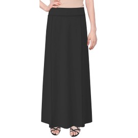 Baby'O Women's Stretch Cotton Knit Panel Maxi A-Line Skirt (Large, Black)