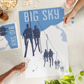 Lantern Press 1000 Piece Jigsaw Puzzle, Big Sky, Montana, Skiers on Lift