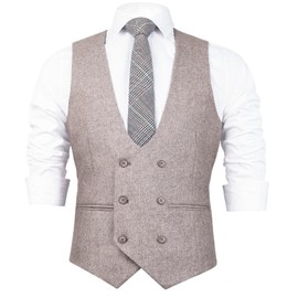Alizeal Mens Suit Vest Business U-neck Formal Casual Woolen Waistcoat, Oatmeal-L