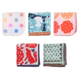 isso ecco Imabari Towel, Mini Handkerchief, Assortment Set, Made in Japan, Gauze Handkerchief, Cute, Imabari Towel, Made in Japan, 100% Cotton, Re-washable] (A Pattern Set of 5)