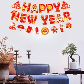 LOONELO Happy New Year Hanging Banners, 2025 Asian Spring Festival Cardstock Hanging Signs, Zodiac Year of the Snake Party Decorations for Oriental Chinese Vietnamese Lunar New Year Celebrations