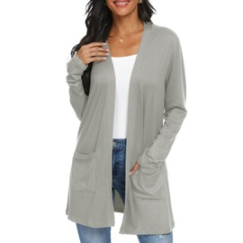 Qixing Women's Cardigan with Pocketes Long Sleeve Casual Lightweight Open Front Cardigan Grey-2XL
