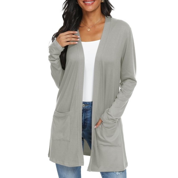 Qixing Women's Cardigan with Pocketes Long Sleeve Casual Lightweight Open