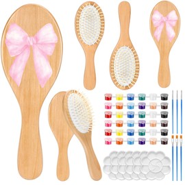 Meanplan 6 Set DIY Wooden Hairbrush Painting Kits Make Your Own Hair Brush Hand-Painted Hairbrush Night Party Supplies with Paint Brush and Palette for DIY Gift Party Crafts (Oval)