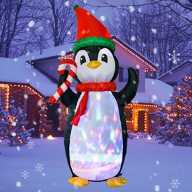 Lvydec Lighted Inflatable Penguin Christmas Outdoor Decoration Clearance - 6ft Blow Up Penguin with Colorful Rotating Built-in LED Lights for Christmas Holiday Yard Decoration