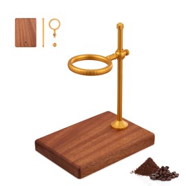 LAMLENT Pour Over Coffee Stand, Height Adjustable Pour over Coffee Maker with Sapele Wooden Base, Paper Filters, Bronze