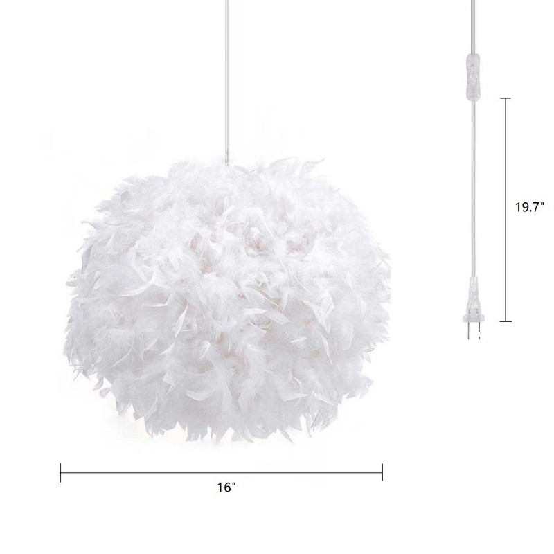 Surpars House Plug in Pendant Light White Feather Chandelier with