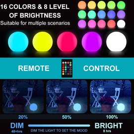 12-inch Dimmable Solar Globe Light, RGB 16 Color Changing Large Glowing Orb Light w/Remote, Waterproof Outdoor Solar Ball Lights with Ground Stake, Perfect for Backyard Garden Poolside