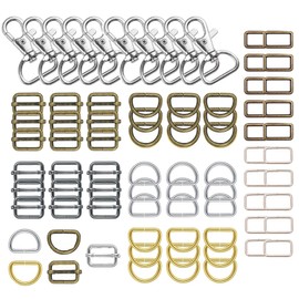HUAZIZ 80 Piece Alloy Key Ring Set, Rotating Carabiner Hooks, D Rings 20 mm Metal Sliding Buckles for Handbag, Lanyard, Purse, Bags, Straps, Dog Collars and Sewing Projects, multicoloured