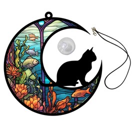 BIUDECO Hanging Acrylic Cat Moon Ornament Acrylic Cat Pendant for Home Decor for Window Porch Garden and Living Room for Lovers