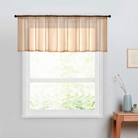 MRTREES Taupe Sheer Kitchen Valance for Windows 1 Pack, Small Modern Rod Pocket Voile Valance Curtain Window Treatment Decor for Living Room Bathroom Cafe Laundry Basement, 54" W x 16" L