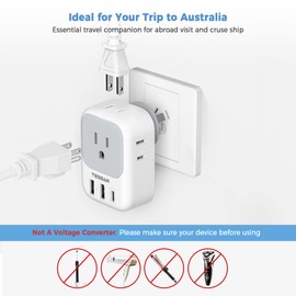 Australia Plug Adapter, TESSAN Australian Power Adaptor with 4 Outlets 3 USB Charging Ports (1 USB C), Type I Travel Plug for US to New Zealand China Argentina Fiji AU, 2 Pack