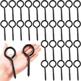 Yaocom 30 Pcs 5 Inch Eye Bolts Screw in Hooks Stainless Steel, Black Large Screw Eye Hooks for Wood Securing Cables Wire, Hanging, Tie-Downs, Hammock Stand
