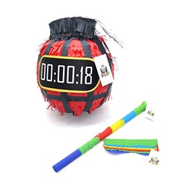 Nislai® Bomb Pinata Set, Ideal for the Boy's Birthday Party, Pinata Birthday, Pinata Gift, for Birthday or as Decoration, Choice of Colours: Green, Red, Blue, Silver (Red)