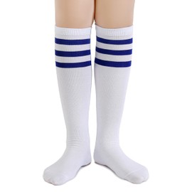 Henwarry Boys Girls Knee High Tube Socks Classical Stripes Cotton Soft Over the Calf Kids Tube Socks (US, Age, 5 Years, 8 Years, A08-Royal Blue/White)