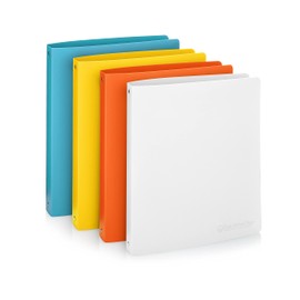 Premium Economy 3 Ring Binder, 1.5 Inch Pull-Open Round Rings, Holds 300 Sheets, Flexible, Lightweight, 4-Pack, Side Opening, Multi-Color—White, Blue, Yellow, Orange