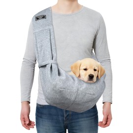 PETAXCELL Pet Sling Carrier for Small Dogs and Cats Up to 16.5 Lbs, Hand-Free Reversible Dog Sling Carrier with Pocket, (Grey, 1 Pcs) Intended for Hiking/Camping/Traveling