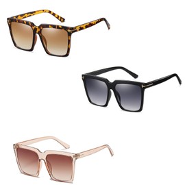 Square Oversized Sunglasses for Women Men Fashion Big Frame Shades UV400 Protection Ladies Eyewear for Photography Wandern Travellin (Black&leopard&brown)