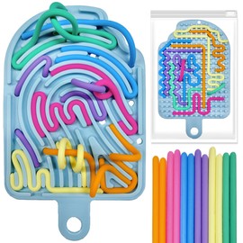 Silicone Sensory Activity Board, Double-Side Fidget Toy for Anxiety, Stress, ADHD, Autism and Calming, Silent, No Mess, Sensory Board with Portable Travel Bag & 12 Strings, Kids 3+ & Adult, Blue