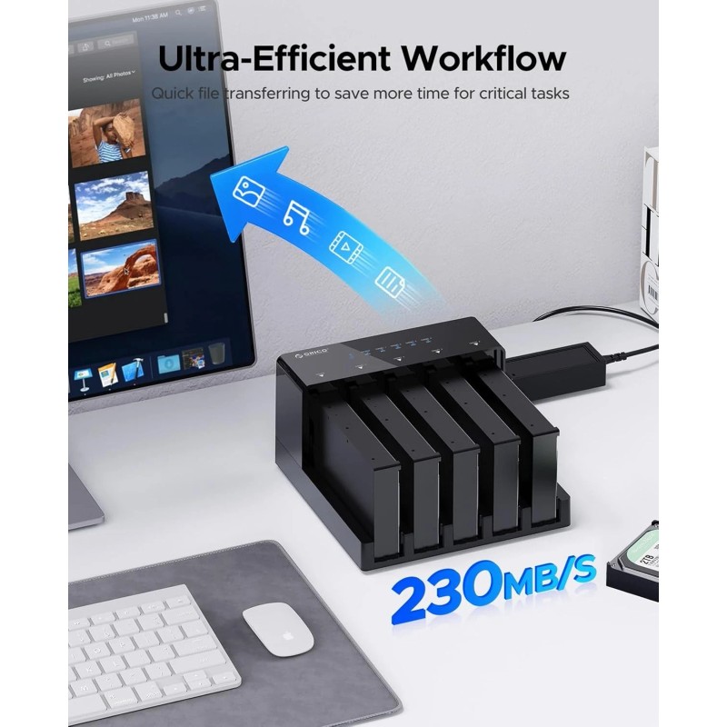 ORICO 5 Bay Hard Drive Docking Station Cloning 3.5SATA Enclosure