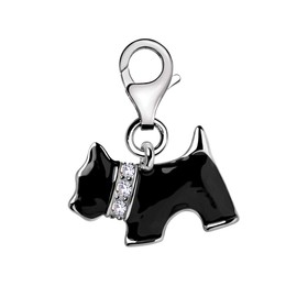 Quiges Charm Pendant Dog Silver-Plated Women's Jewellery for Charm Bracelet, enamel, Cubic Zirconia