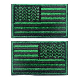 2 PCS EmWoot USA American Flag Patch Regular Reverse Embroidered Tactical Morale Patch Hook and Loop Applique Fastener(Bright Green)