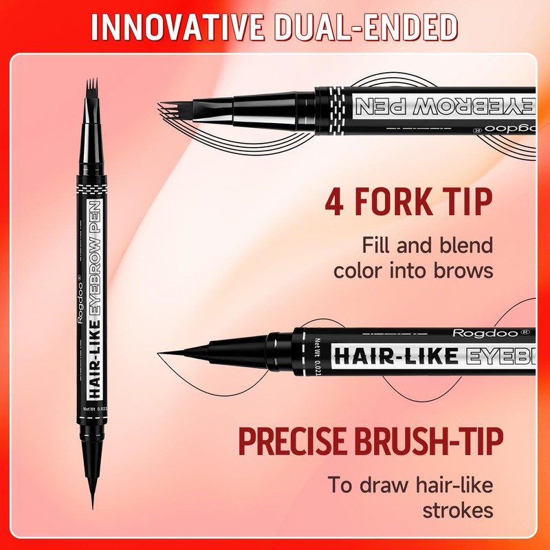 Rogdoo Eyebrow Pen-2-in-1 Dual-Ended Waterproof Eye Brow Pencils for Women