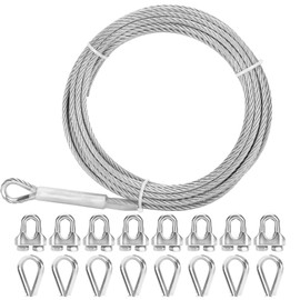 Thickened 1/4 Stainless Steel Cable, 25ft Wire Rope, 7X19 Strands Aircraft Cable, 6400lbs Breaking Strength, Zip Line with M8 Wire Rope Clip Clamp and Wire Rope Cable Thimbles