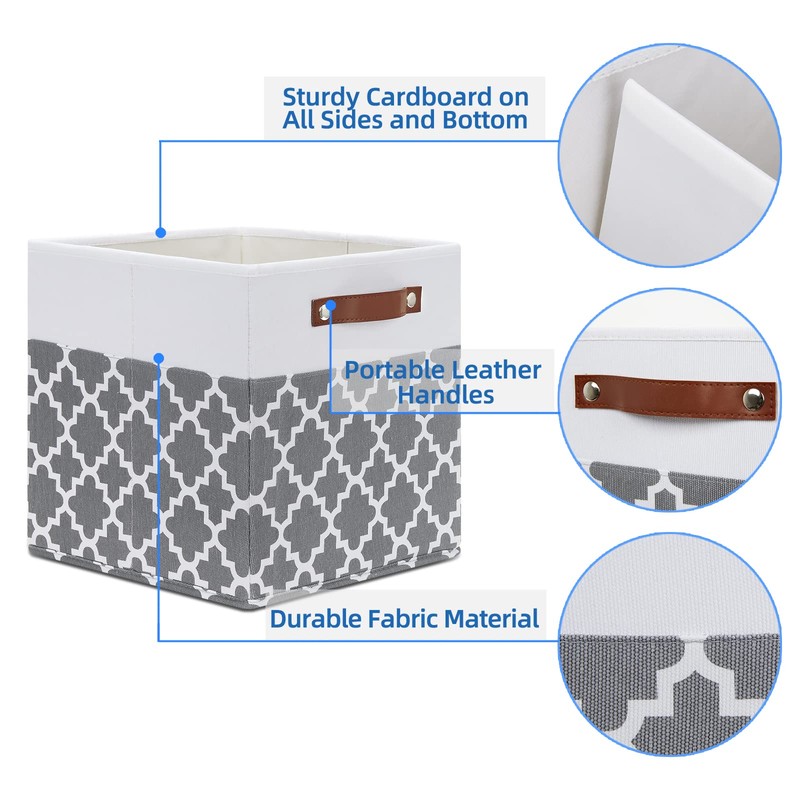 Temary 12x12x12 Fabric Storage Bins 4 Pack with Leather Handle,