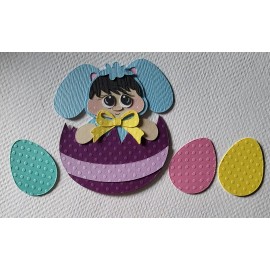 Unbranded 1st Easter Baby Boy Purple Egg Black hair. Scrapbook, Card Making Paper Piecing