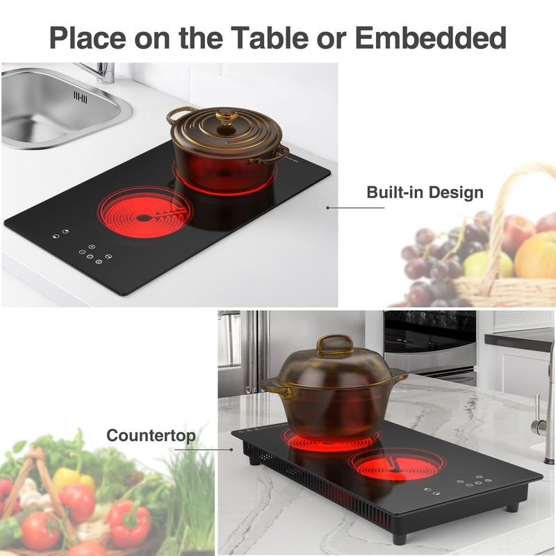 GIHETKUT Electric Cooktop,Built-in and Countertop Electric Stove Top, 2100W 110V