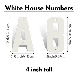 4 Inch White Metal Letters, Modern House Numbers for Outside, White Door Mailbox Numbers, Metal House Address Letter and Number for Office Apartment Outside (1)