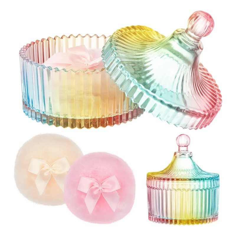 Set De Puff For Polvo Tioncy Con Contenedor Mariposa Morado