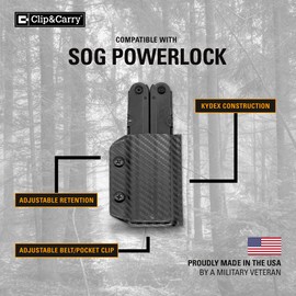 Clip & Carry Kydex Multitool Sheath for The SOG POWERLOCK - Made in USA - Multi Tool Holder Holster - Carbon Fiber Orange