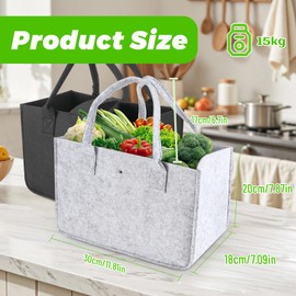 Tapvai Pack of 2 30 x 20 x 18 cm Felt Bag Large Felt Bags Shopper Foldable Carry Bag and Reusable, Felt Bag Small for Shopping, Travel, Work, Picnic, Going Out (Black Grey), Grey / Black