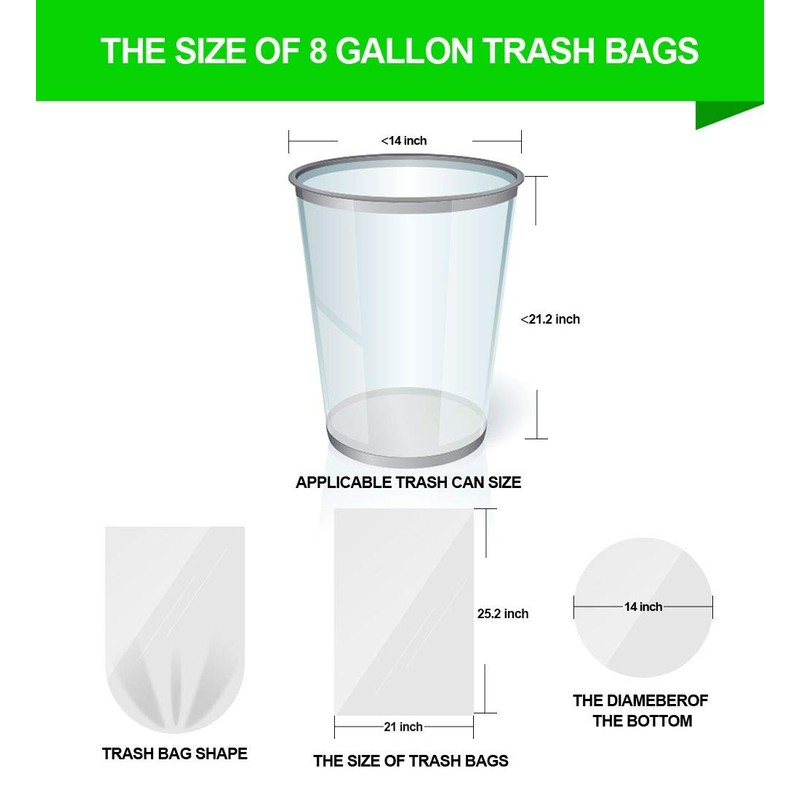 FORID Clear Medium Garbage Bags – 8 Gallon Plastic Trash