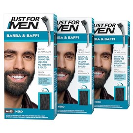 Just for Men Beard & Moustache, Beard Colour for Men, Colour Black, Colouring, Removes Grey Hair, with Applicator Comb - M55 (Pack of 3)