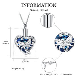 shajwo Butterfly Heart Urn Necklaces for Ashes for Women Cremation Jewelry Memorial Human Ashes Pendant,Silver-Blue