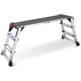 Work Platform 𝐓𝐰𝐨 𝐒𝐭𝐞𝐩 Ladder, 50"×12"×27" Aluminum Platform Non-Slip, Heavy Duty Folding Work Bench 330 lbs Load Capacity for Washing Vehicles, Cleaning, Painting