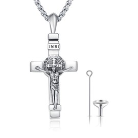 Adnix Cremation Necklace Jesus Christ Crucifixion Cross Urn Necklace 925 Sterling Silver Commemorative for Women Men
