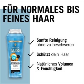 Gliss Aqua Revive Weightless Shampoo (250 ml), Hair Shampoo with Panthenol and Seaweed, Repair Shampoo for Normal to Fine Hair