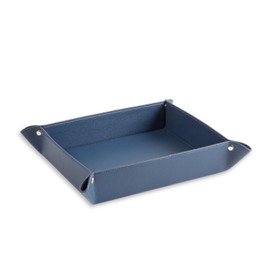 Bey-Berk Leather Valet Tray 12"x10" Classic Catchall with Snap Corners, EDC Tray for Home and Office, Leather Tray for Bedroom, Living Room and Entryway - Navy