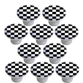 Black Checkered Ceramic Cabinet Drawer Knobs (Set of 10 Knobs)