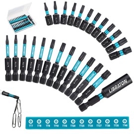 LIBRATON Security Torx Bit Set, 25-Piece Tamper Proof Star Bits for Impact Wrenches, S2 Steel Screwdriver Bits with Magnetic Tips (1 Inch and 2 Inch Long), Includes Magnetic Holder and Storage Box