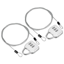 PATIKIL Cable de Seguridad de Acero con Cerradura de Combinación de 3 Dígitos Juego de 2 Candados de Viaje Cable de Seguridad Recubierto de 4.9Ft con Doble Lazo Plateado