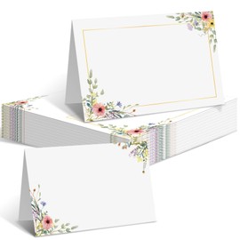 Pack of 50 Place Cards Wedding Birthday Flowers Table Decoration Name Cards for Writing Yourself Place Cards for Wedding Birthday Confirmation Communion Christening Celebration (85 x 55 mm)