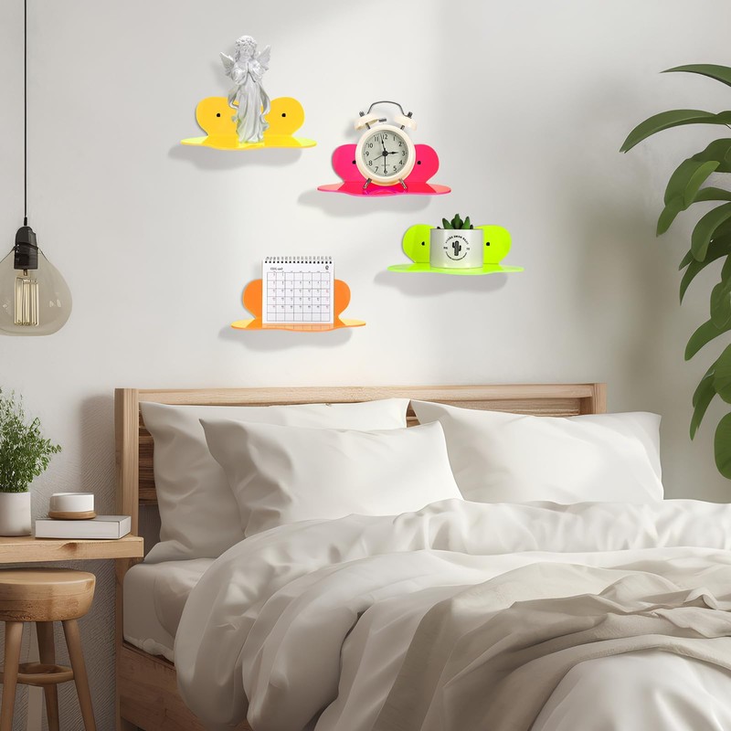 Soaoo 4 Pack Acrylic Small Floating Shelves Neon Acrylic Floating