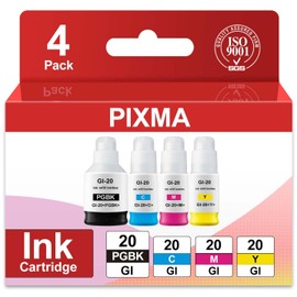 GI-20 GI20 Ink Refill Bottles Replacement for Canon GI-20 Ink Refill Bottles for PIXMA G6020 G7020 G5020 6020 7020 5020 MegaTank Printers (4 Pack, BK, C, M, Y)